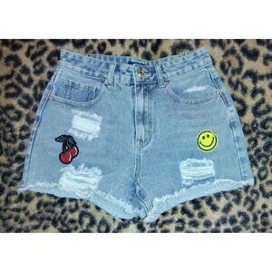 Angel Kiss Women's Denim Collection High Rise Patch Stretch Shorts Size 3/26